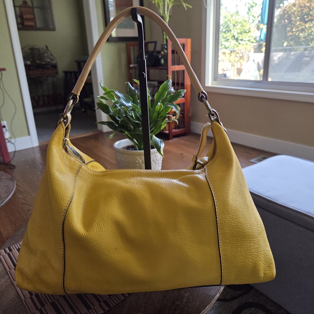 Dimoni Mustard Yellow Leather Hobo  Bag Made In Spain